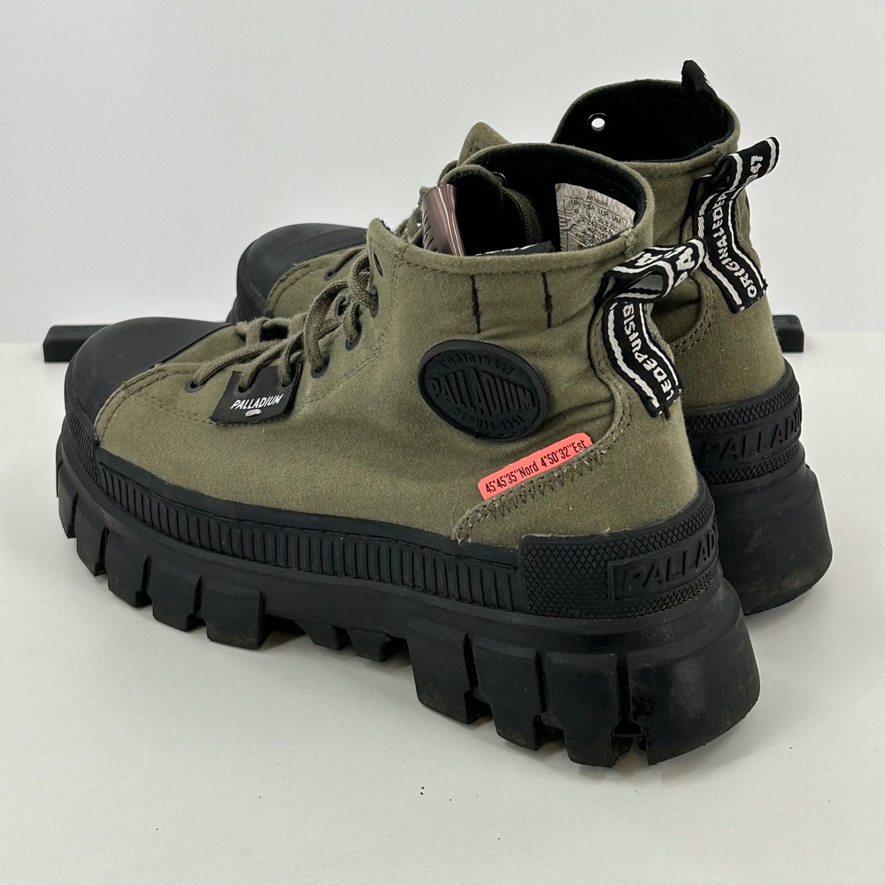 Palladium Revolt Hi Army Olive Green Canvas Platform Lug Sole Boots Womens 8 - Picture 3 of 10